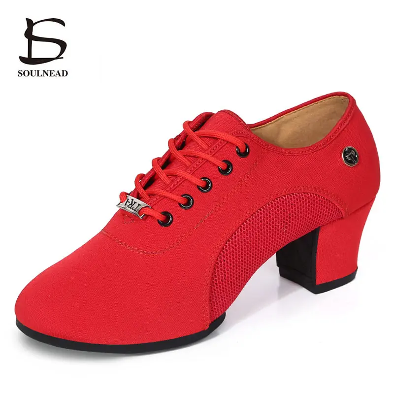 Latin Dance Shoes Woman Salsa Ballroom Dancing Shoes Women Practice Dance Shoes Middle Heel Ladies Modern Jazz Dance Sneakers