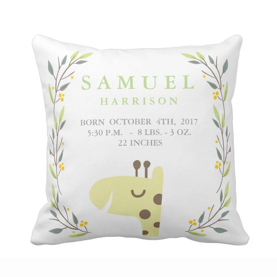 Custom Woodland Forest Birth Stats Baby Nursery Throw Pillow Cover Home Decorative Polyester Cushion Covers Baby Gift