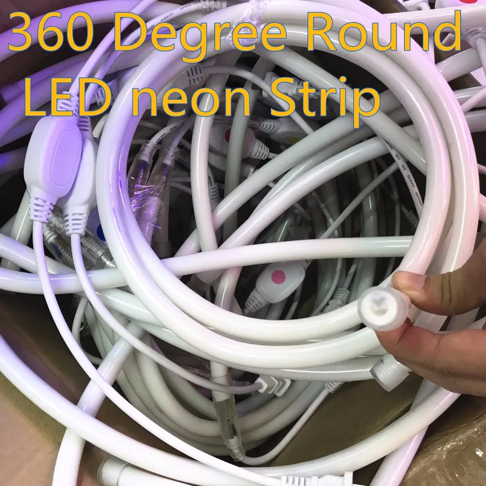 LED Neon Strip 14MM 360 Degree Round AC220/DC12V UL Flexible Light Waterproof IP68 120leds/m Round Outdoor Light 5M 10M 50M