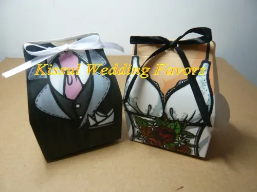 

(100 Pieces/lot=50Pairs) European Wedding candy box of TUXEDO and DRESS Wedding Favor Boxes For Wedding Gifts