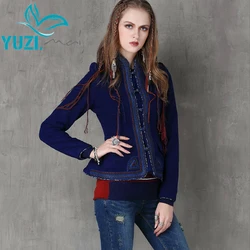 Women Coat 2017 Yuzi Winter New Vintage Wool Coats Stand Collar Embroidery Bodycon Thicken Short Casacos B9030 Casaco Feminino