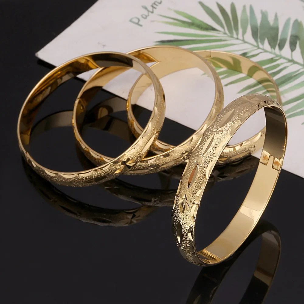 24k Gold Bangle for Women Gold Dubai Bride Wedding Ethiopian Bracelet Africa Bangle Arab Jewelry Gold Charm Bracelet