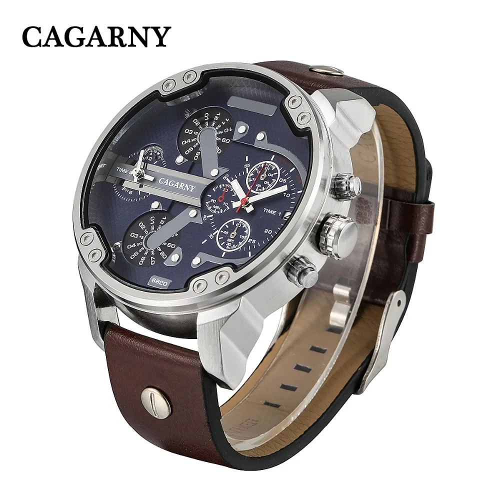 

Cagarny Watch Men Military Sport Wristwatches Big Case Two Times Leather Strap Clock Luxury Brand Analog Men's Quartz Watches