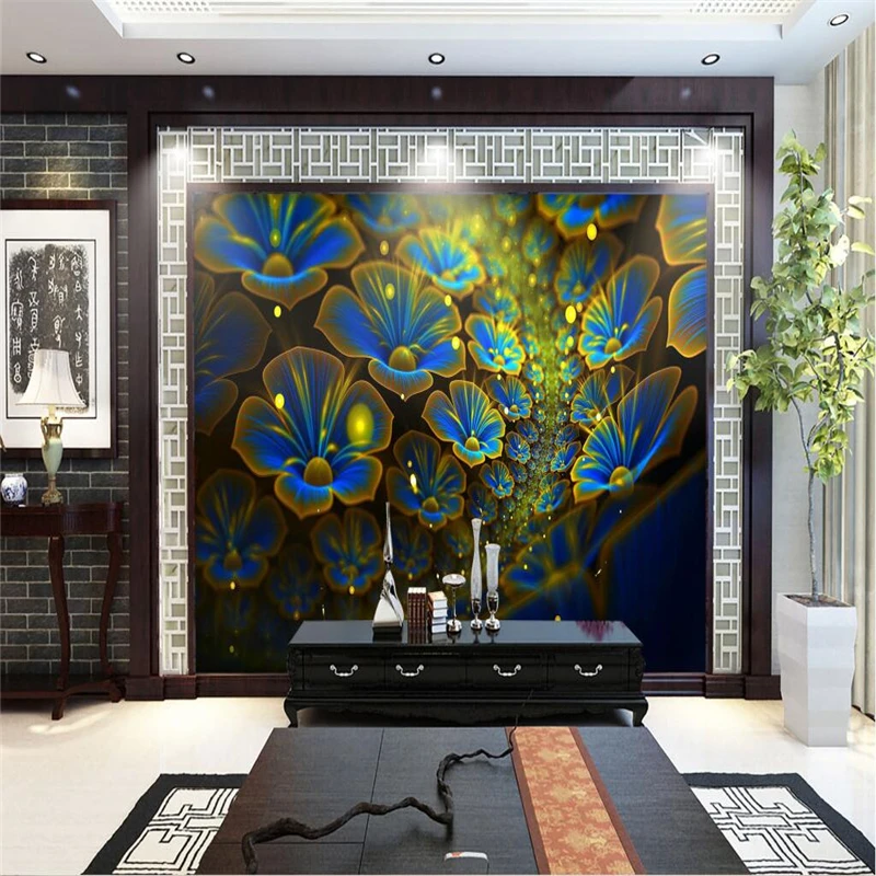 

beibehang custom papel de parede 3D for Living Room Romantic Crystal Blue Flower Gem TV Background Modern Large Mural Home Decor