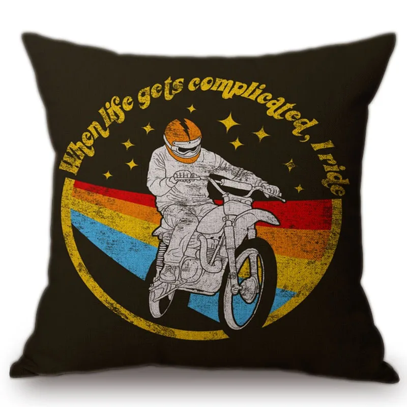 Cool Men Ride Motorcycle Style Printing Cotton Linen Home Decorative Sofa Throw Pillow Case Car Seat Waist Cushion Cover Cojines