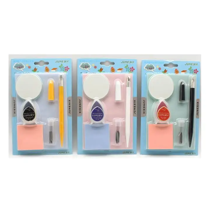 Detachable Carved Rubber Novice DIY Set Water Droplet Inkpad Pen Knife Carving Rubber Set