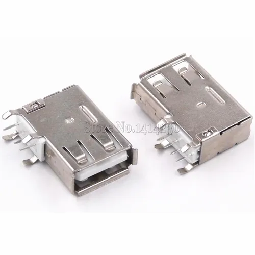 Conector de conectores de soldadura hembra USB tipo A, aguja lateral de 4 pines, interfaz de datos USB de 90 grados, longitud de 19,5mm, 10 Uds.