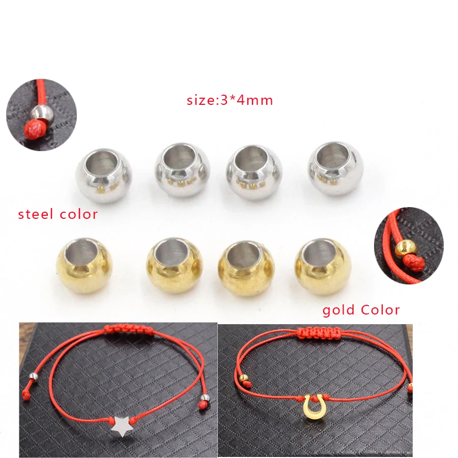 Fnixtar 200Pcs/Lot 3*4mm Gold Steel Color Beads Stainless Steel Bead Chars For DIY Jewelry Making Necklace Bracelets Accessories