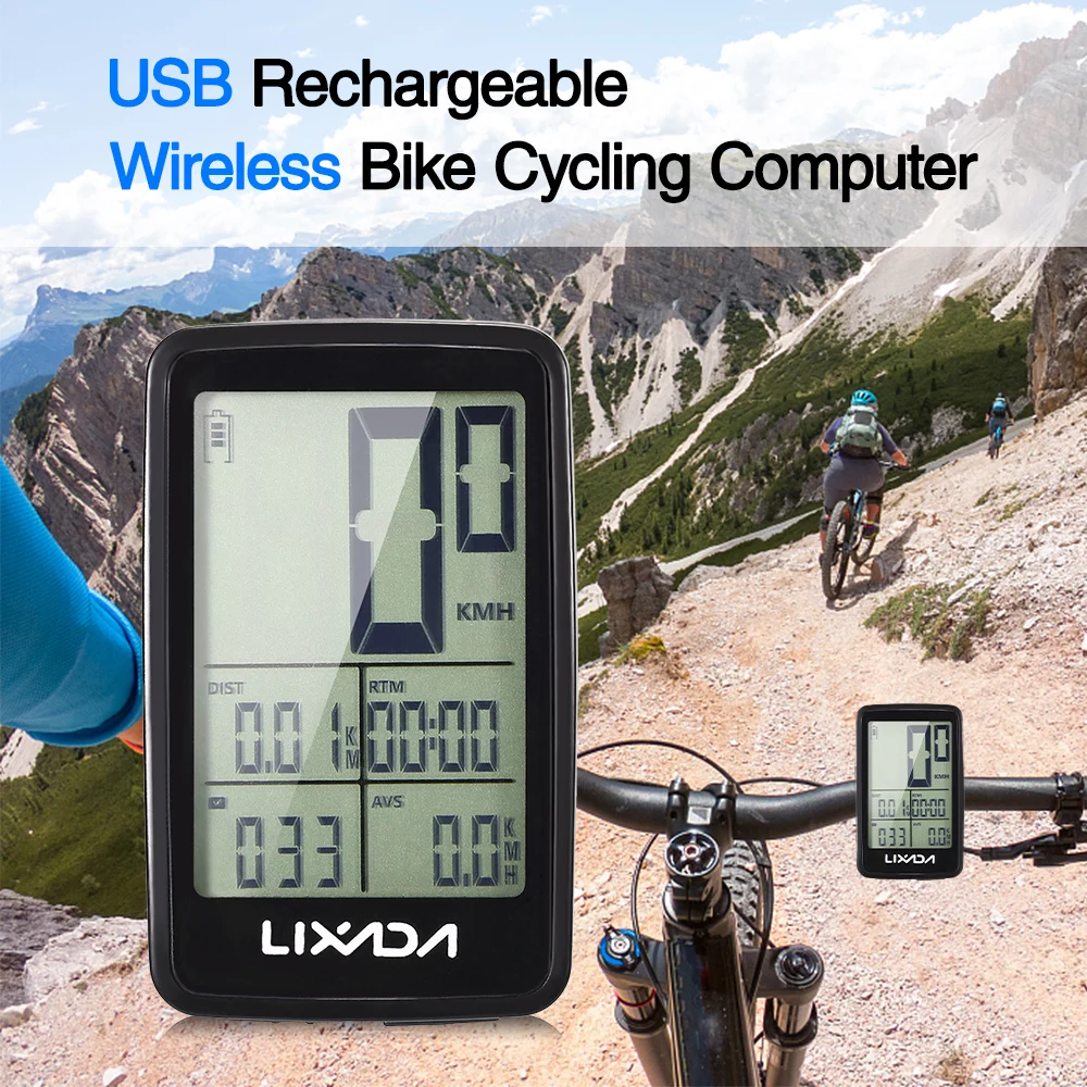 Lixada Bike Computer Speedometer USB Rechargeable Wireless Bike Cycling Computer Bicycle Speedometer Odometer With LED Backlight