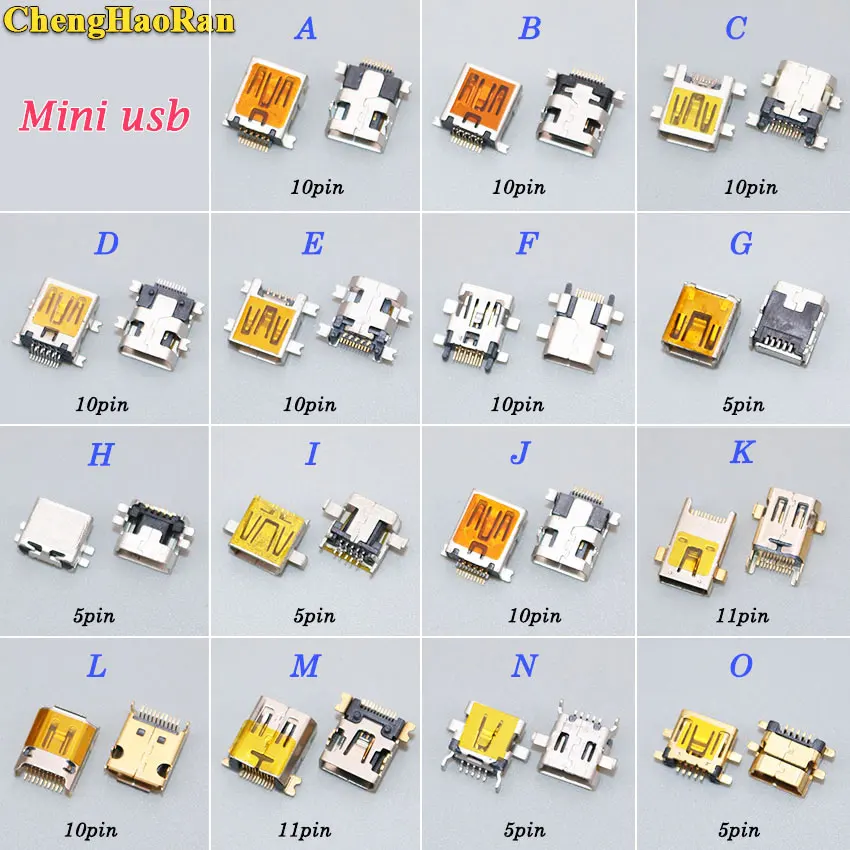 ChengHaoRan 1pcs 5pin 10pin 11PIN Mini USB jack Type B Female SMT SMD Socket Connector charging port MP3 MP4