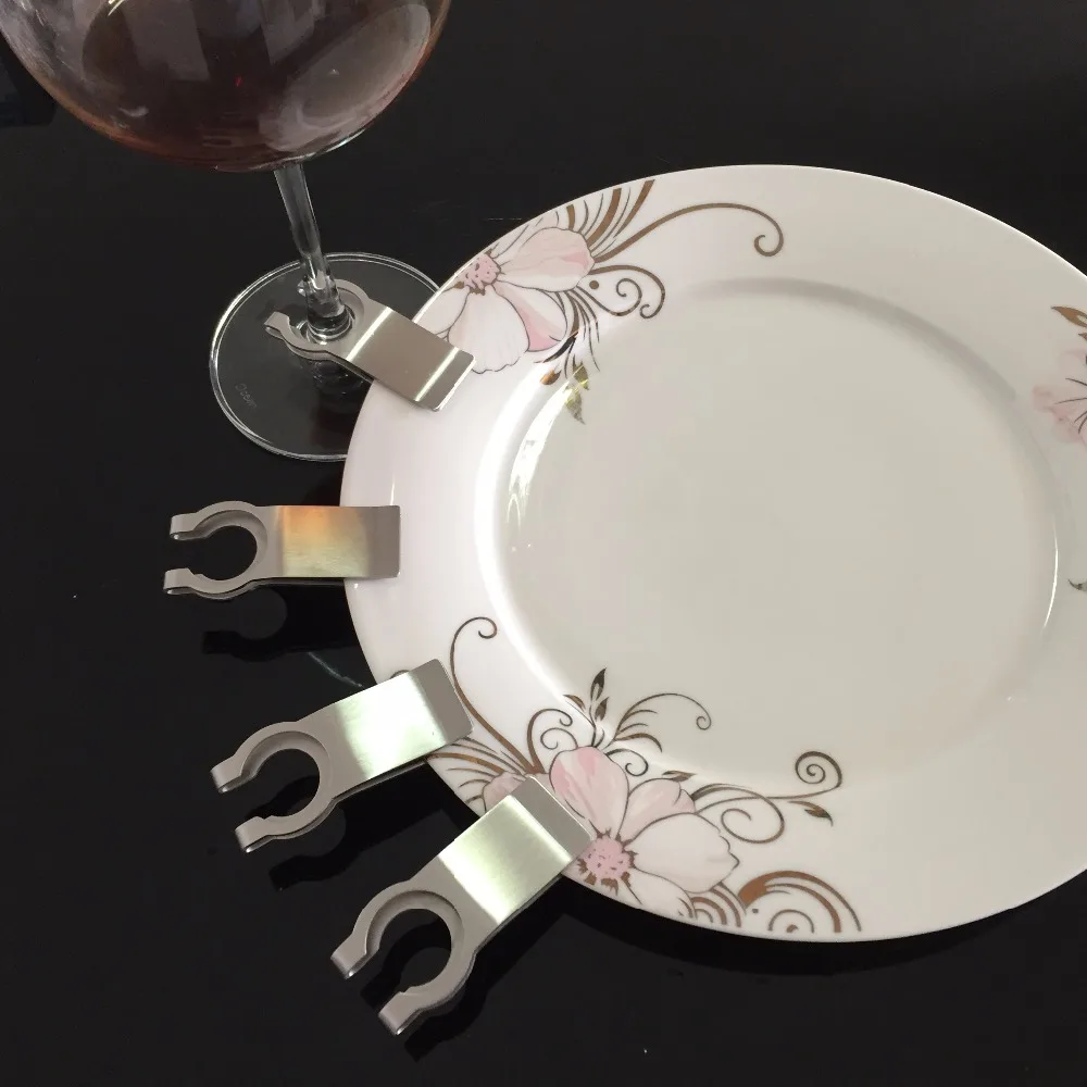 Stainless Steel Stemware Plate Clips - Pack of 6 | Buffet Maid, Buffet Clips | Hands Free Wine Glass Holder