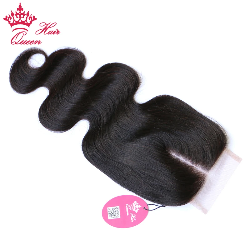 Queen Hair Official Store Swiss Lace Closure 4x4 Brazilian Virgin Human Hair Middle Part Lace Body Wave Free Shipping