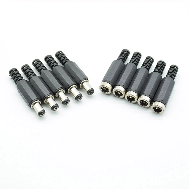 10pcs 5.5*2.1mm DC Power Jack Plugs Male / Female Socket Adapter Connectors  5.5mmx2.1mm For DIY Projects