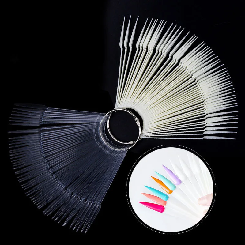 

40pcs Fake Nail Art Polish Color Card Acrylic Practice Chart Palette Sharp Fan Shaped Nail Art False Tips Practice Display Tools