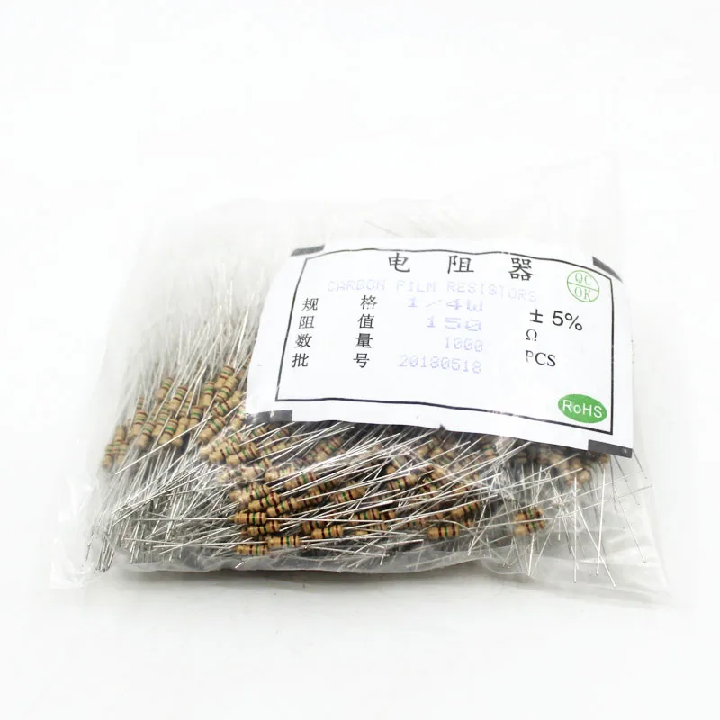 1000pcs Carbon Film Resistors 1/4 W Watt 0.25W 5% 0.1-0.91 1-910 1k-910k 1M-10M Ohm 100K 200K 300K 1M 10M 0 Ohm Diy Resistor