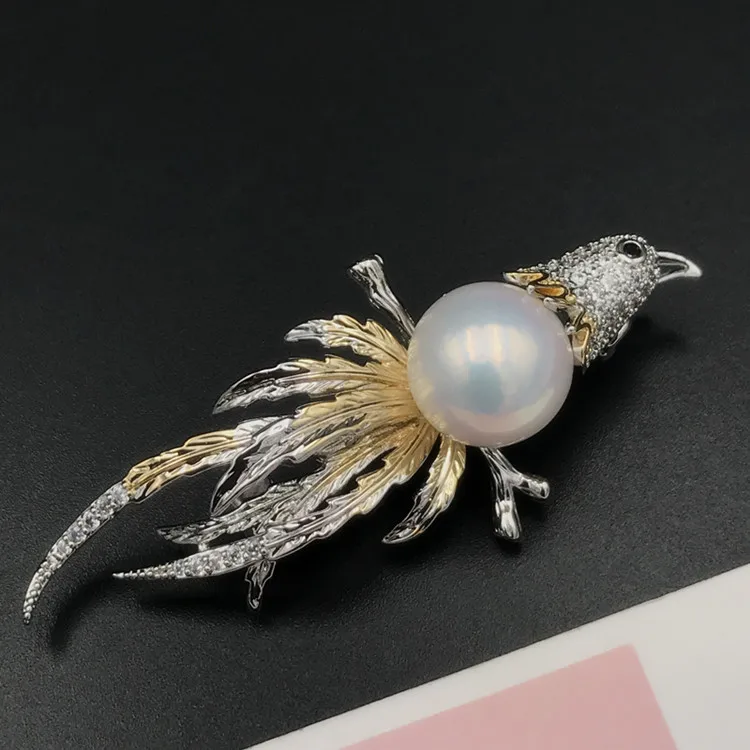 Phoenix Design Brooch Base Women DIY Pearl Breastpin Jewelry Accessory 2 Colors 3Pieces/Lot