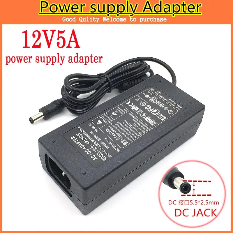 

10pcs 12V5A AC 100V-240V Converter Adapter DC 12V 5A 60W Power Supply DC 5.5mm x 2.5mm for 5050/3528 LED Light LCD Monitor