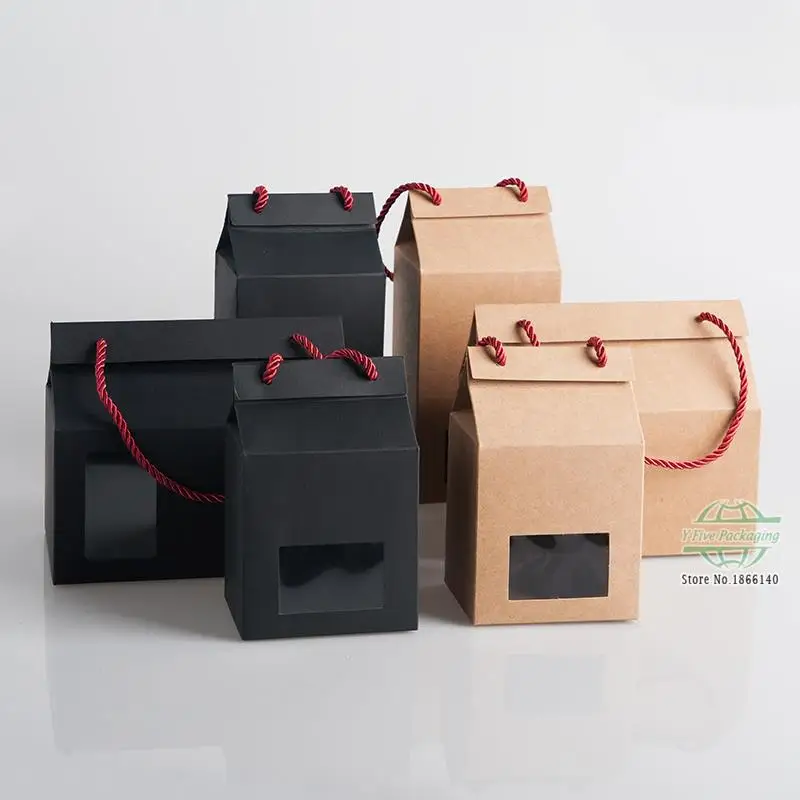 Window Kraft Paper Box With Handle Food Paper Box Tea Package Handmade Candy Gift Box 100pcs\lot Free shipping