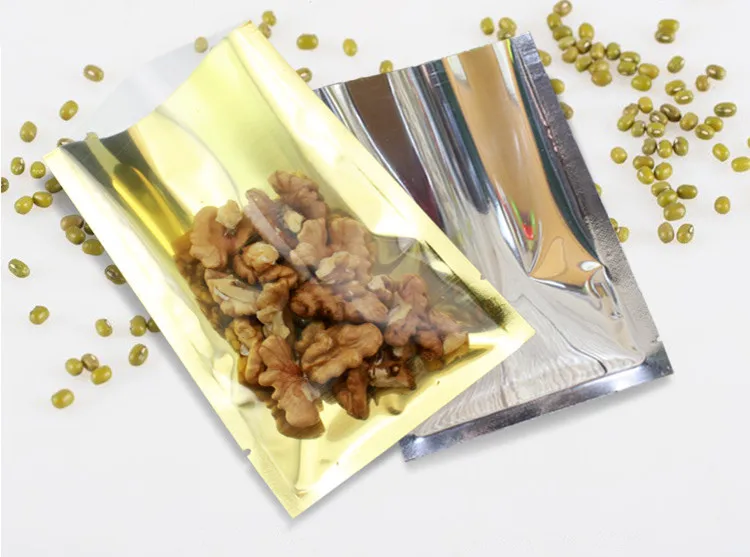 100pcs One Side Clear One Side Foil Open Top Vacuum Bag Plastic Food Snack Heat Seal Package Pouch Gold Inlay Bags