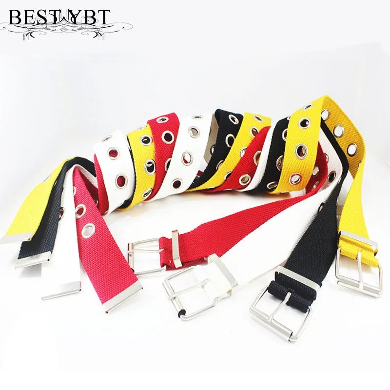 Best YBT Unisex canvas Belt Metal buckle hollow air canvas Belt Personality fashion women casual cowboy pants Pin buckle Belt