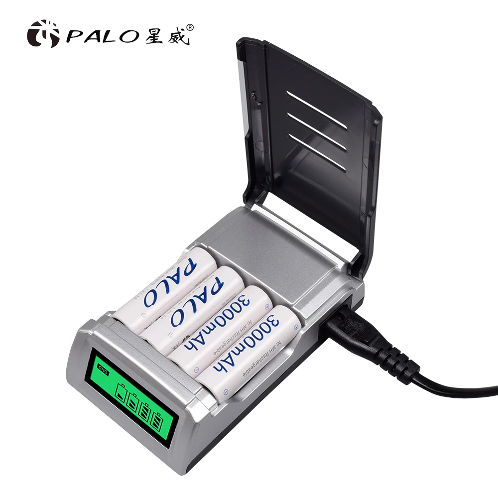 PALO LCD 4ช่องจอแสดงผลLCDสมาร์ทอัจฉริยะแบตเตอรี่ChargerสำหรับAA/AAA NiCd NiMhแบตเตอรี่