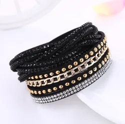 New Women's Blue Grey Crystal Bracelet Fashion Leather Chain Bracelets For women Girls Christmas Gifts 9 Color