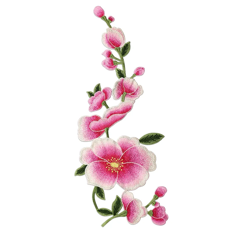 High quality large pink flower patch embroidery cloth sticker applique DIY  no glue hand-sewn type applique for dress