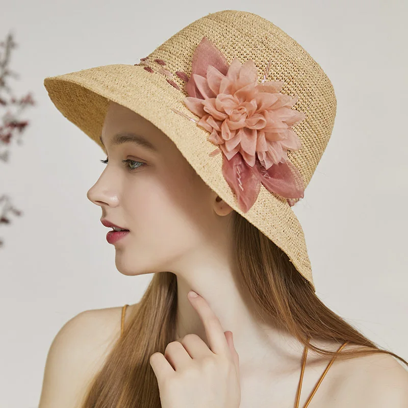 

Raffia Straw Hat Female Summer Sun Protection Flower Cap Women Shopping Trip Travel Holiday Sunshade Anti-ultraviolet Hats H6577