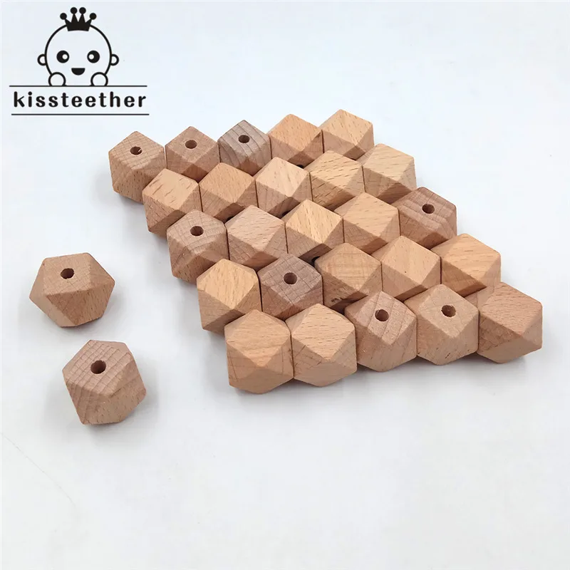 25pcs Beech Wood Bead Unfinished Natural 20mm Geometric hexagonal Wooden Beads For DIY Baby Teether Nacklace