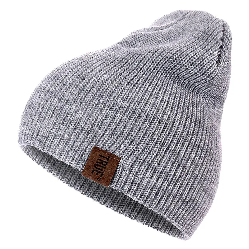 7 Colors PU Letter True Casual Beanies for Men Women Girl Boy Fashion Knitted Winter Hat Solid Hip-hop Skullies Hat Unisex Cap