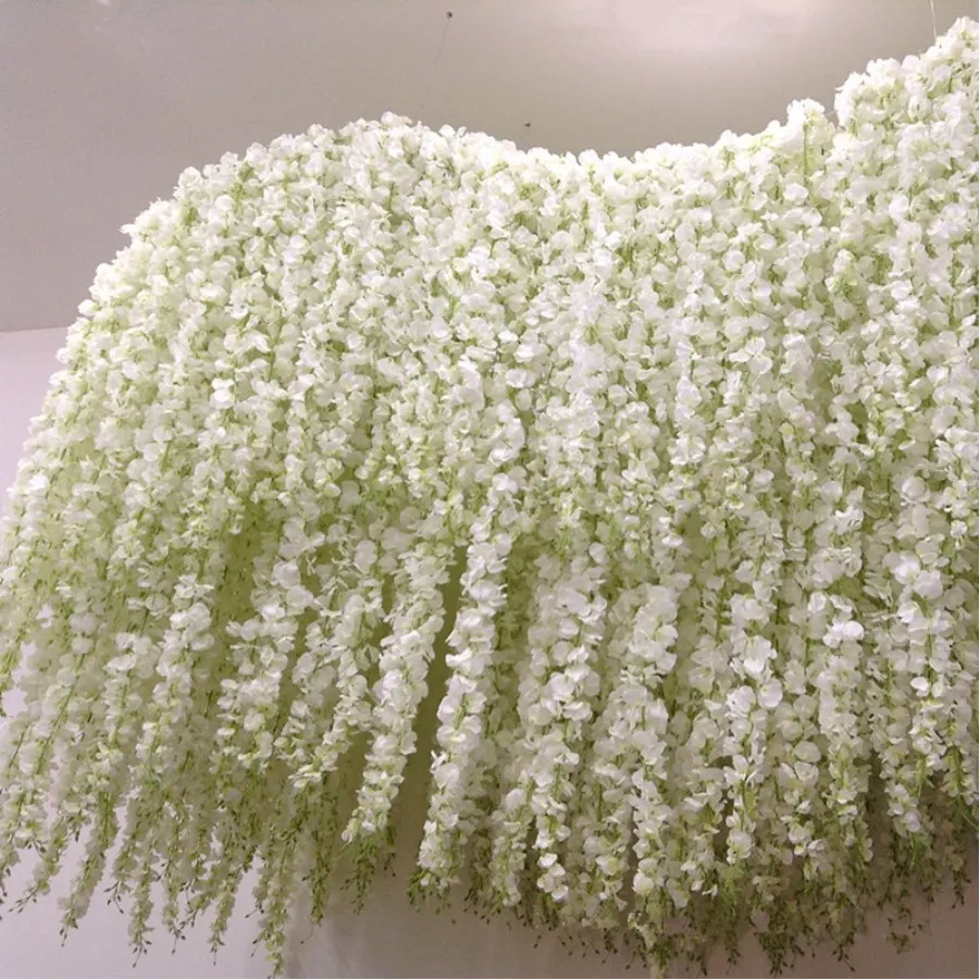 

30 -180 CM Artificial Wisteria Vine Rattan Flowers For Wedding Arch Party Decoration White Hydrangea String Garland 100 Pcs