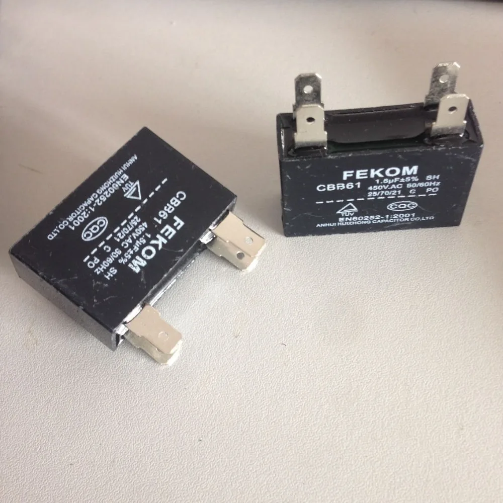 Конденсатор двигателя, полипропиленовый пленочный, 1,5 мкФ, 450 в переменного тока, 2 шт., CBB61 4