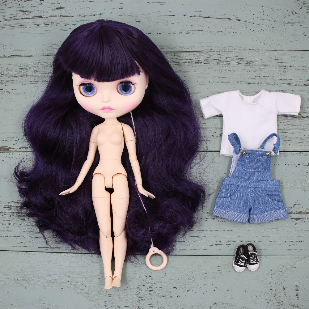 ICY DBS Blyth Puppe bjd joint körper weiße haut neue frontplatte matte gesicht BL169 lila haar 30cm