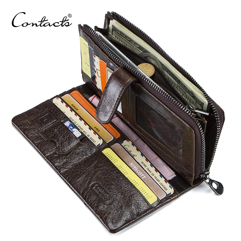 CONTACT'S Leather Long Men Wallets Quality Clutch Bag Wallet Design Credit Card Holder Purse Coin Pockets business Male wallets