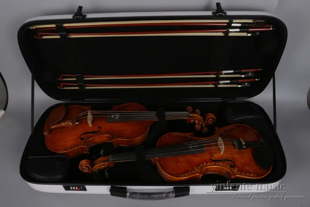 4/4 Double Violin Case Code lock Carbon fiber Square Case Yinfente put two violins  four bows