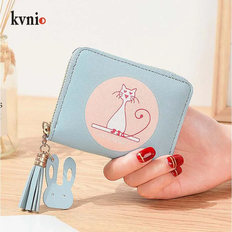 KVNIO-Mini monedero de estilo coreano para mujer, monedero pequeño con borla, bonito gato, Animal, 2019