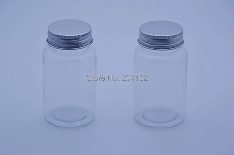 

100pcs 100ml Amber Medicine PET Bottle,Capsules/Pills/Powder/Vitamins Bottles, Plastic Bottles -- Silver Color Aluminum Caps