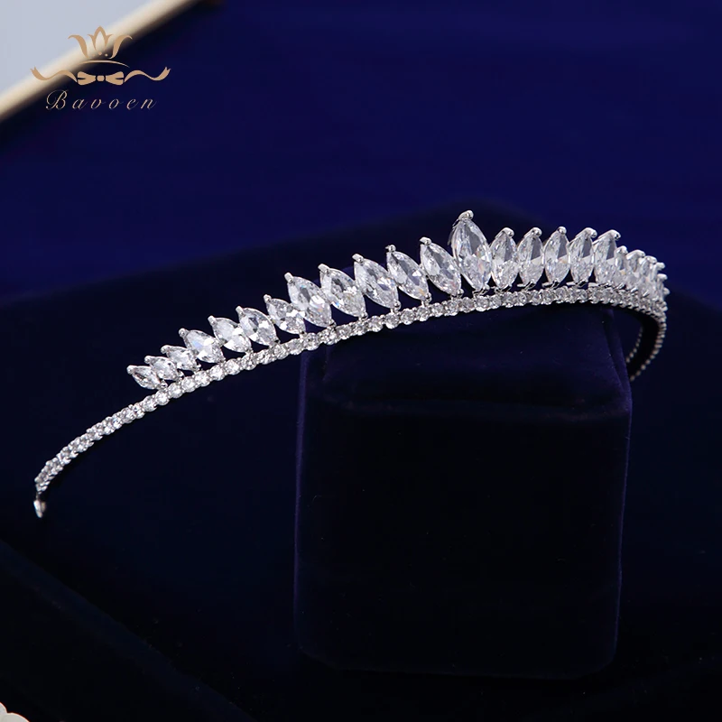 Elegant ใบ CLEAR Zircon งานแต่งงาน Tiaras Hairbands คริสตัล Brides ผมอุปกรณ์เสริมผมเย็นเครื่องประดับ