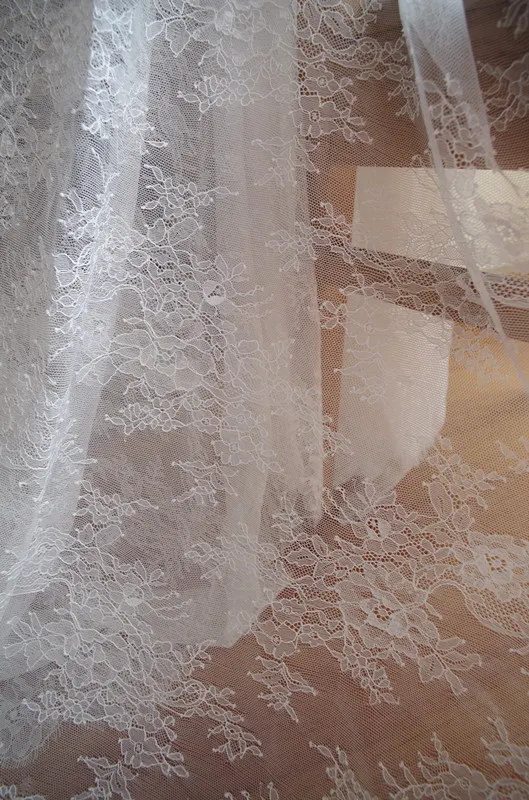 3yards off white chantilly lace fabric, retro wedding lace fabric with scalloped bridal lace