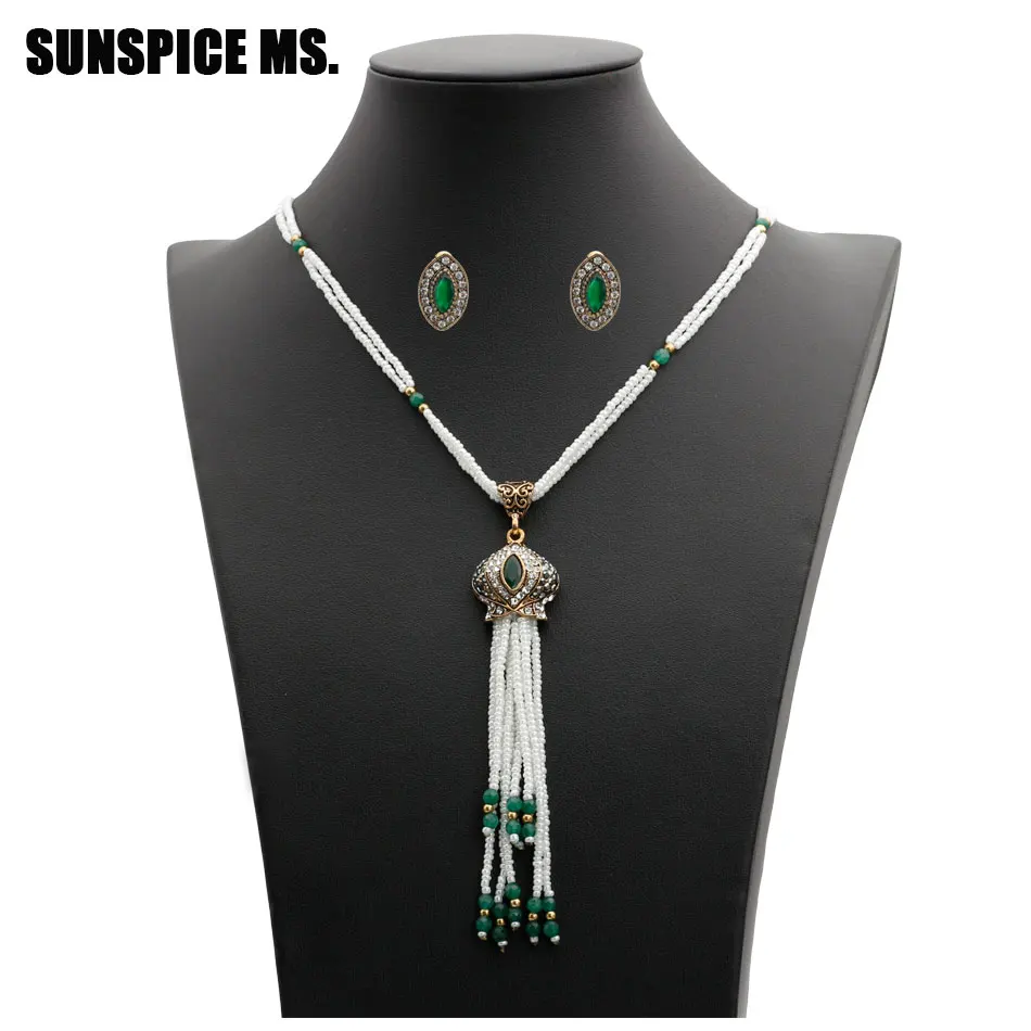 Fashion African Beads Jewelry Sets Charms Nigerian Wedding Long Tassels Necklace Stud Earring For Women Multi Layer Chain 2018