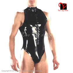 Black Sexy Latex catsuit Leotard high collar Rubber Bodysuit Gummi jumpsuit cat suit jump body size XXXL TC-028