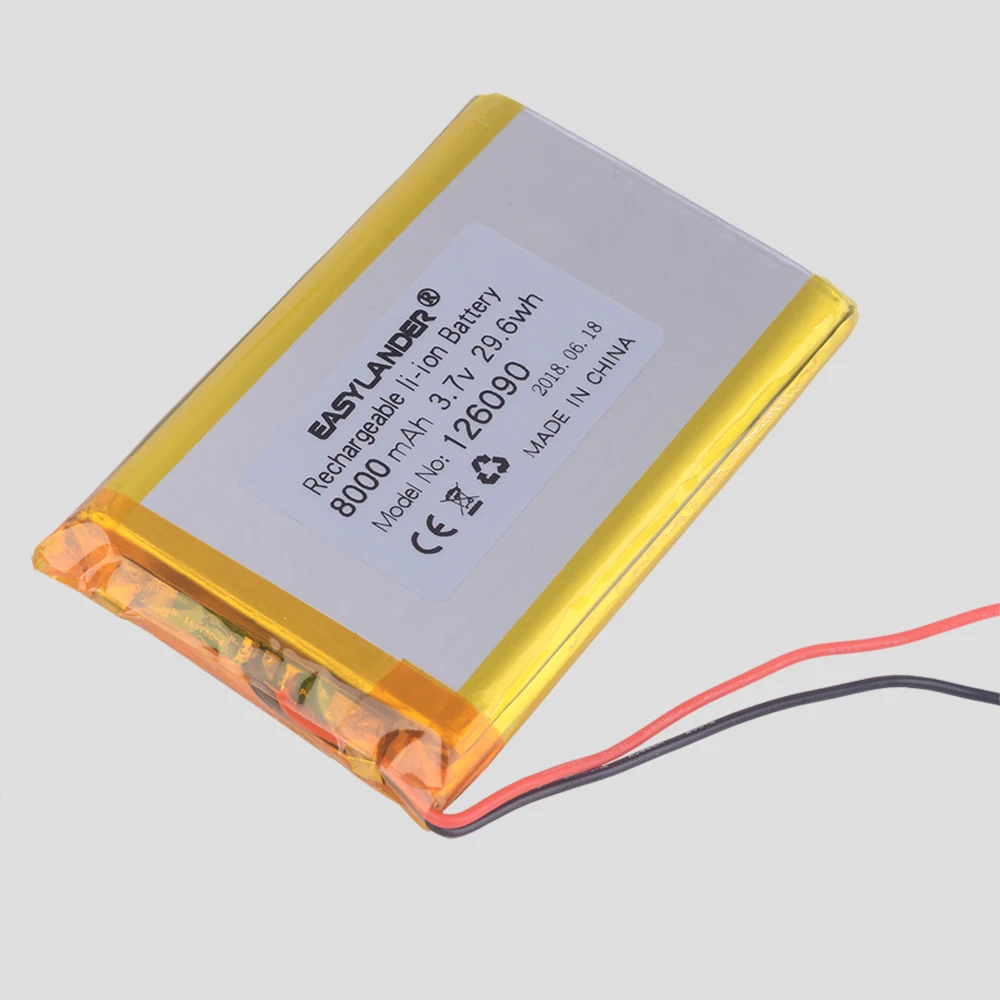 126090 3.7v 8000mAh Li-ion Lipo Cells Lithium Li-Po Polymer Rechargeable Battery For Speaker Portable DVD Bluetooth