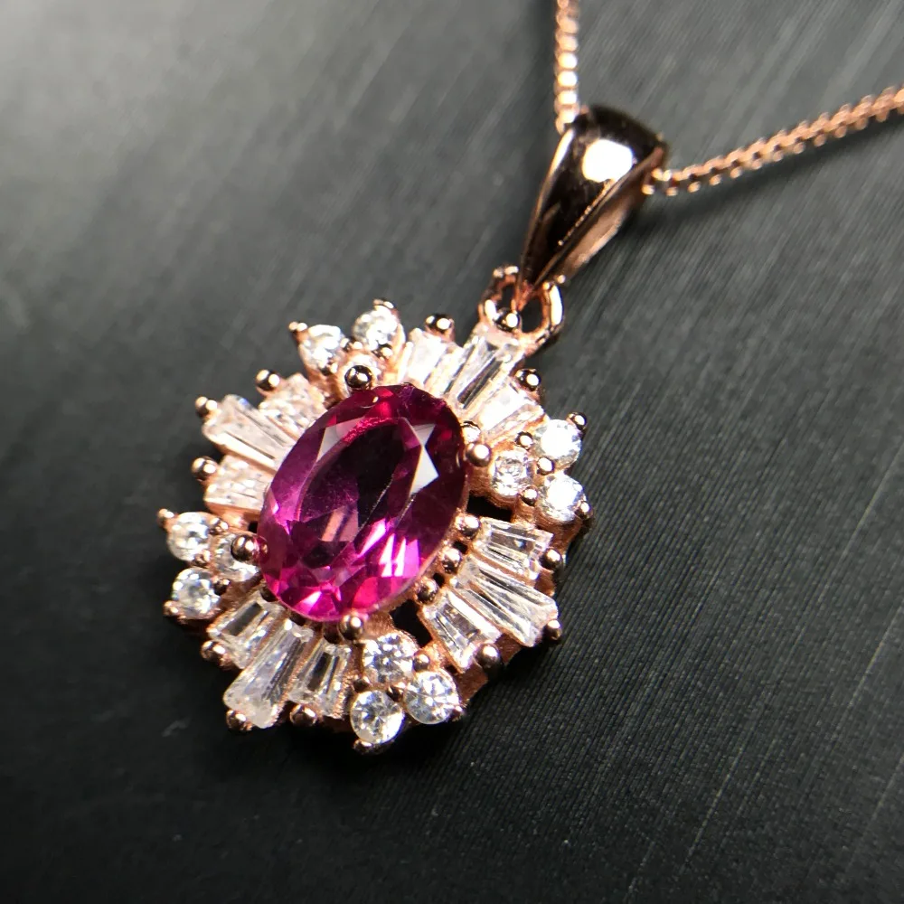 Pink Topaz Necklace 925 silver new store price   Women's Pendant in Europe and America