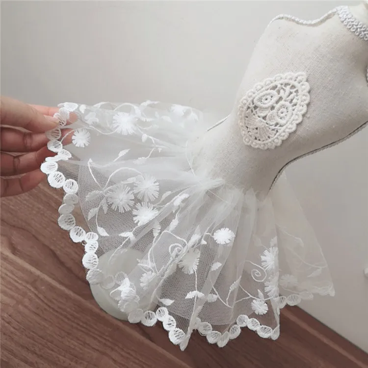 12CM Wide White Tulle Mesh 3d Flower Fabric Embroidery Lace Guipure Trim Ribbon Wedding Dress DIY Apparel Sewing Crafts Supplies