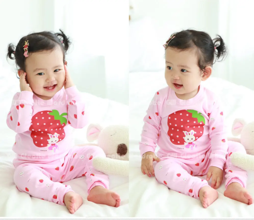 Free Shipping- STOCK CLEARANCE SALE!!! pink strawberry, GW pajamas, cotton kids/girls pajamas, sleepwear, 2pcs set(MOQ: 1 set)