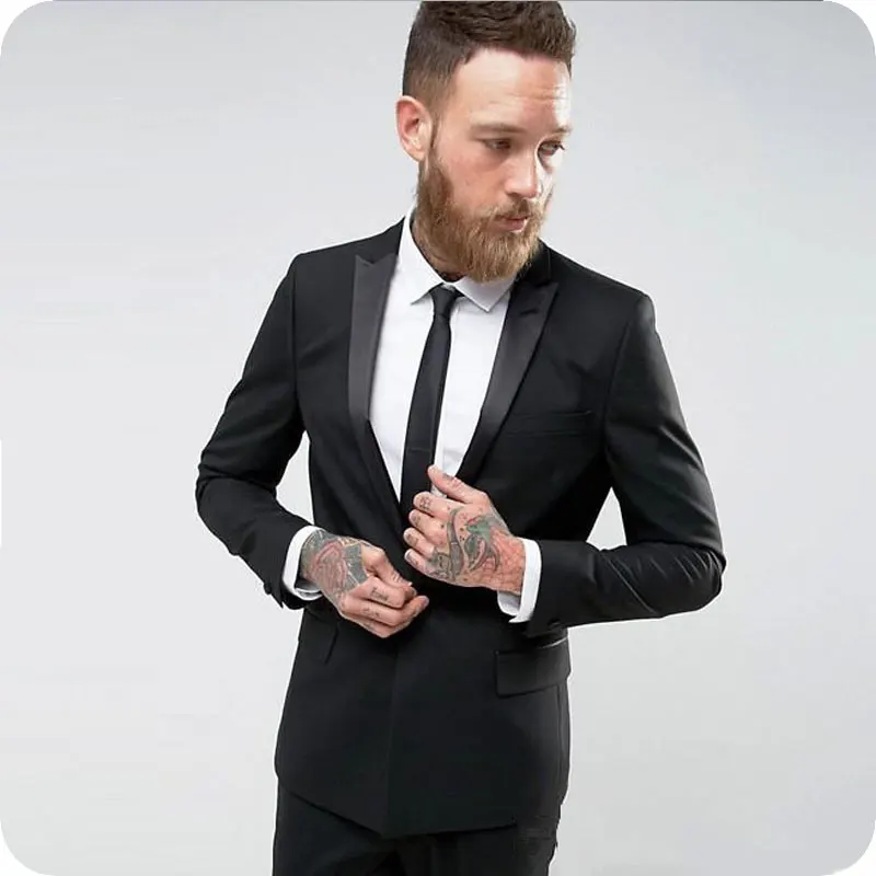 

Black Casual Business Men Suits Beach Wedding Tuxedos Groom Wear Costume Homme 2Pieces(Jacket+Pants) Groomsman Suits Blazer