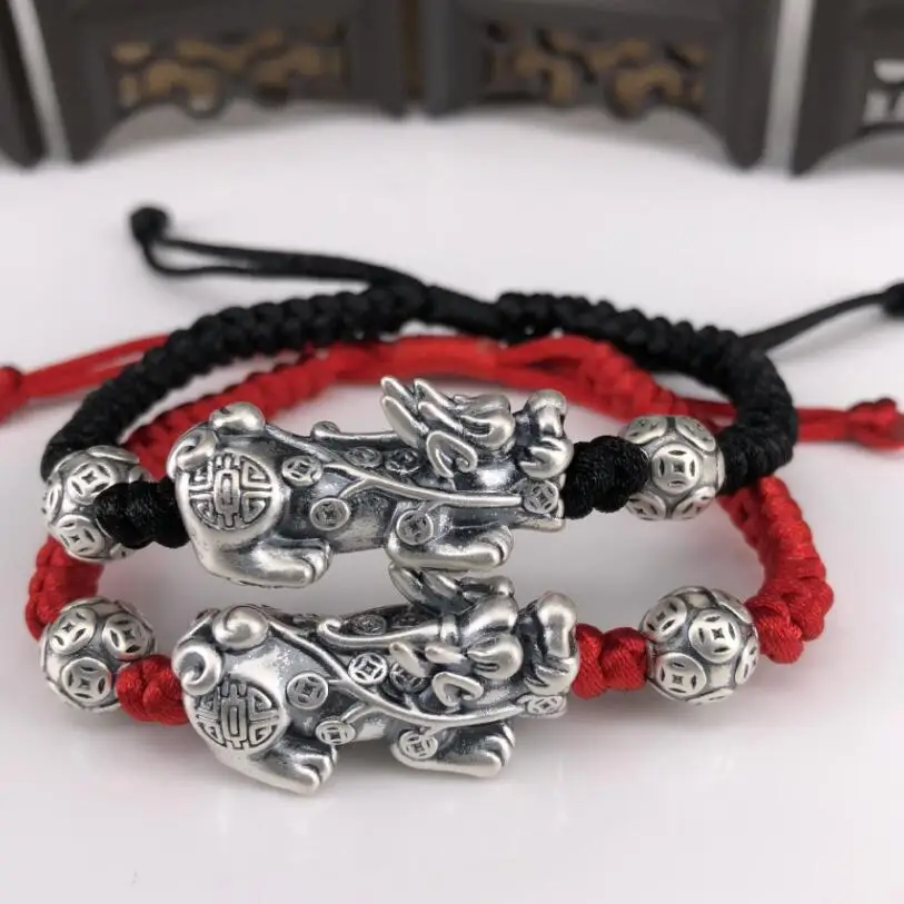 

Real 999 Silver Wealth Pixiu Bracelets 3D Pure Silver Wealth Pixiu Braided Bracelets Fengshui Pixiu Good Luck Bracelets