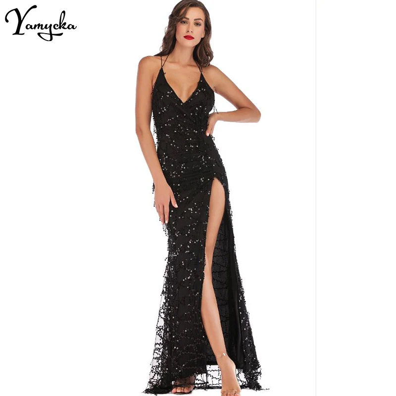 

Sexy Black Gold Sequin Summer Dress women christmas bandage maxi party dress elegant bodycon Night club long dresses vestido New