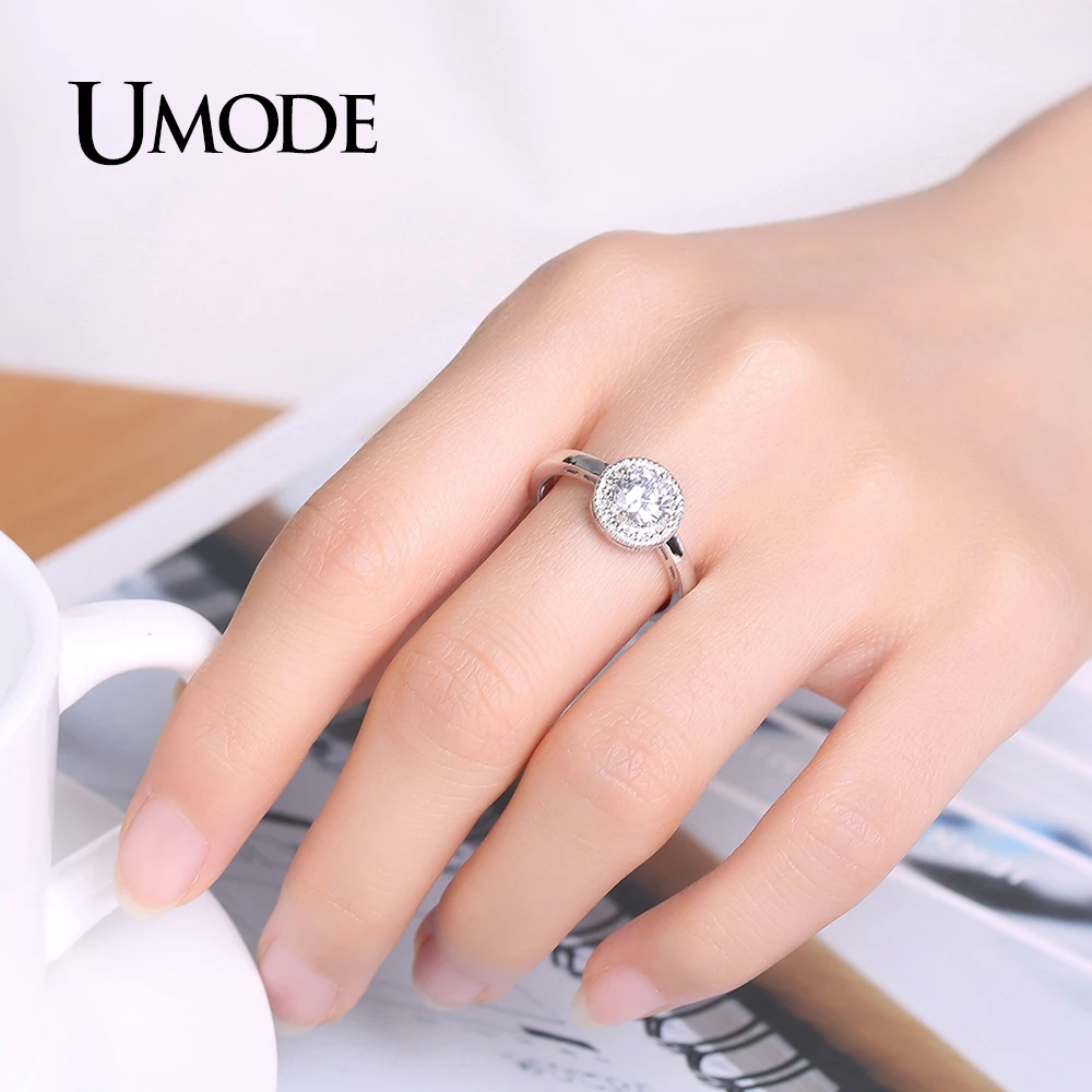 UMODE Wedding & Engagement Jewelry for Women White Gold Color Round CZ with Necklaces & Earring & Ring Sets Gift US0043