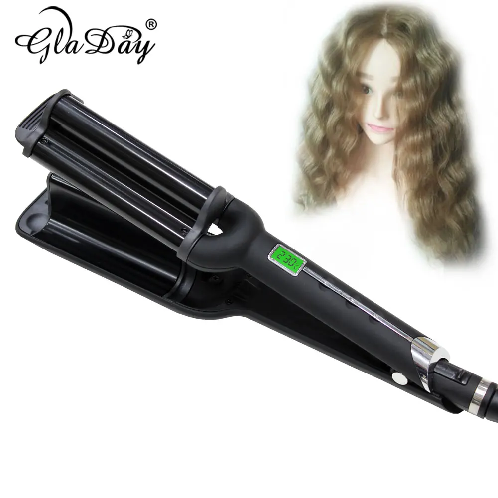 LCD Hair Curler 3 Barrel Hair Curling Iron Ceramic Hair Triple Wave Iron Big Three Barrels hair curlers electric Dual Voltage